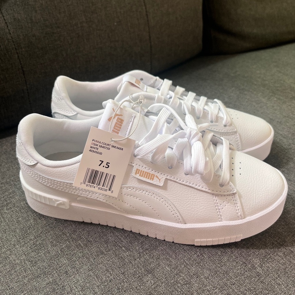 Puma court classic lux unisex sneakers, white, size 7.5